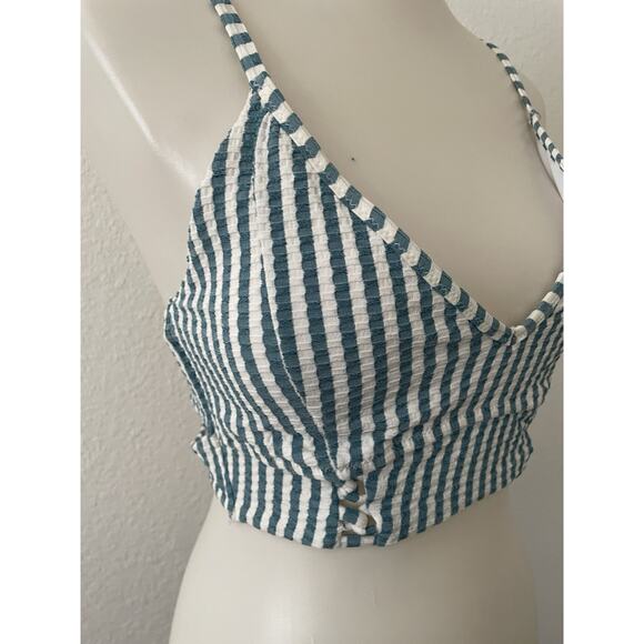 Jessica Simpson Swim Bikini Top Multicolor Striped Seersucker Swimwear - Picture 3 of 10